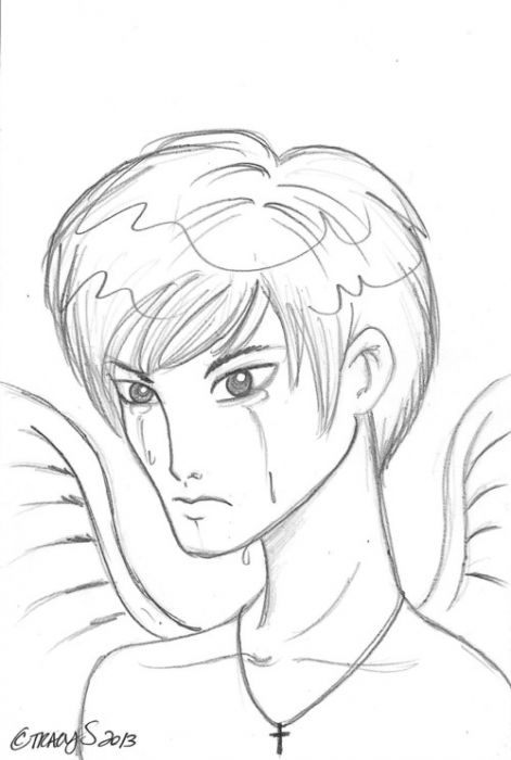 angel boy tears by Milkycat