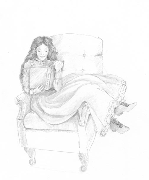 Jo March, curled up with a nice book by Sue Rundle-Hughes
