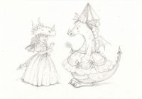 Princess in a dragon costume and dragon in a princess costume.