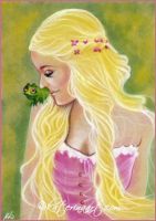 Long haired beauty with her green friend