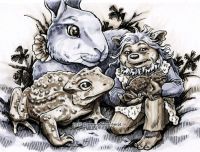 Wolla taking care of a baby toad