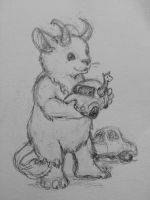 Beastie with toy and wee friend