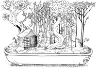 Fairy house in a forest of bonsais