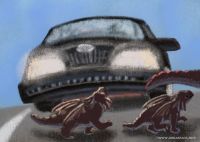 baby dragons waddling across the highway