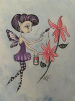 purple pixie painting pink flowers