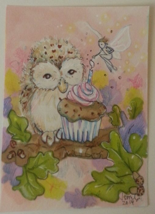 Owl & Cupcake by Joanna Bromley