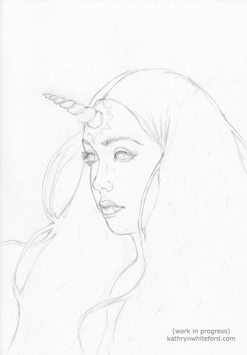 Unicorn Girl Sketch by Kathryn Whiteford
