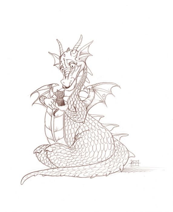 Dragon with kitten by aaron pocock
