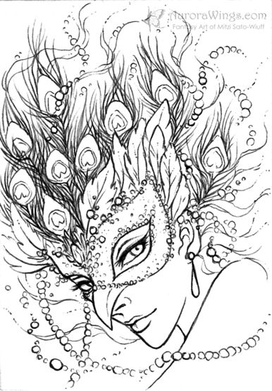 Peacock Masquerade - inked by Mitzi Sato-Wiuff